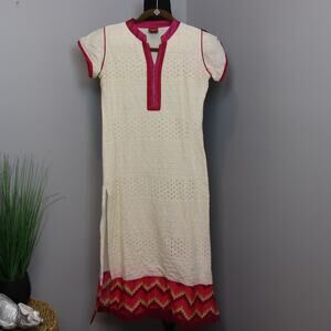 Authentic Mebaz Kurta Dress Cream Red Embroidered Size S Traditional